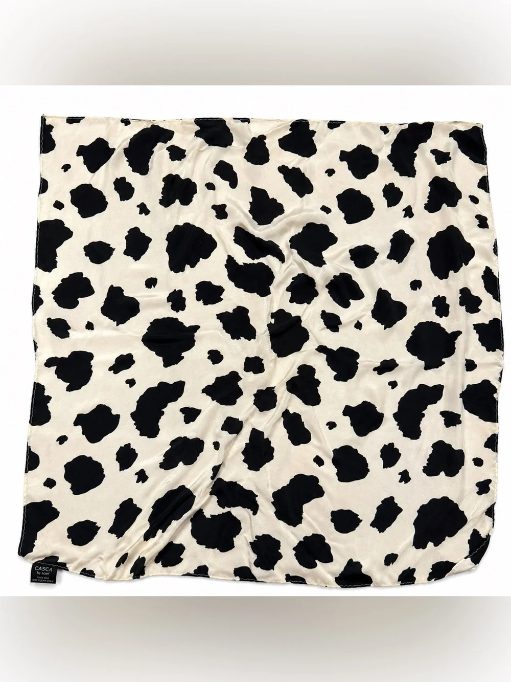 Casca SCARF Cream & Black Cow Print Silk Scarf 100% Silk Square